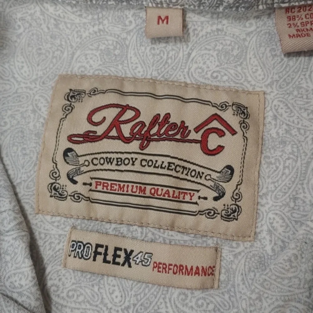 Rafter C Rockabilly Pearl Snap Shirt Men Med Gray Paisley Western Rodeo Cowboy